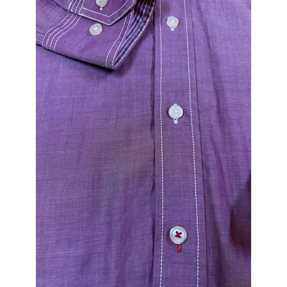 Luchiano Visconti 2-Ply Cotton Long Sleeve Shirt Mens Medium Iridescent Burgundy - Picture 7 of 16